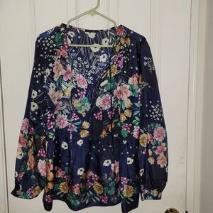 Johnny Was Navy Floral Blouse